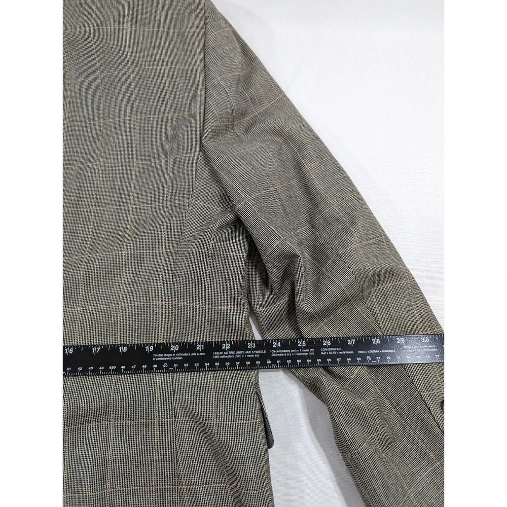 Jos A Banks Silk‎ Wool Gray Windowpane Blazer Sports Jacket Coat 46R Crosshatch